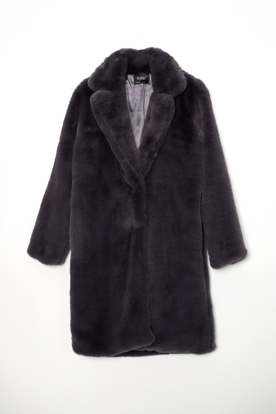 Kürk Dokulu Uzun Oversize Kaban - Antrasit
