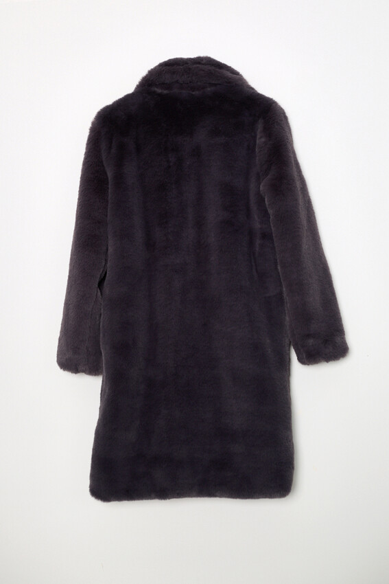 Kürk Dokulu Uzun Oversize Kaban - Antrasit - 2