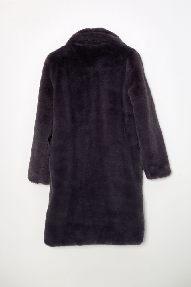 Kürk Dokulu Uzun Oversize Kaban - Antrasit - 2