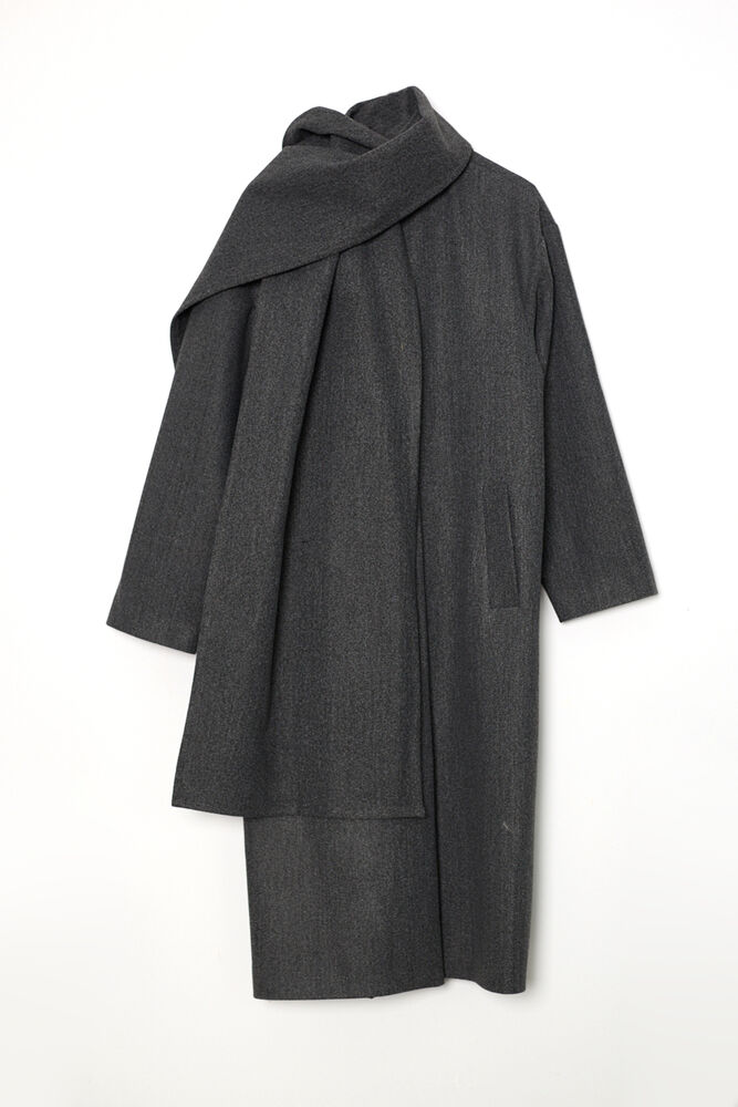 Atkı Detaylı Oversize Kaban - Antrasit - 1