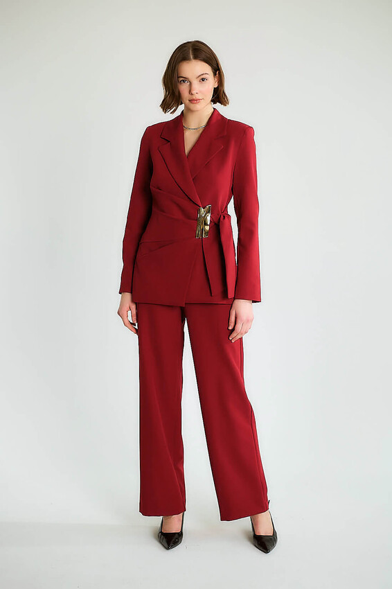 Tokalı Kruvaze Blazer Ceketli Pantolonlu Takım - Bordo