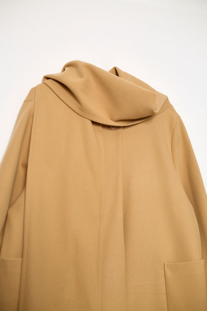 Atkı Detaylı Orta Boy Kaban - Camel - 2