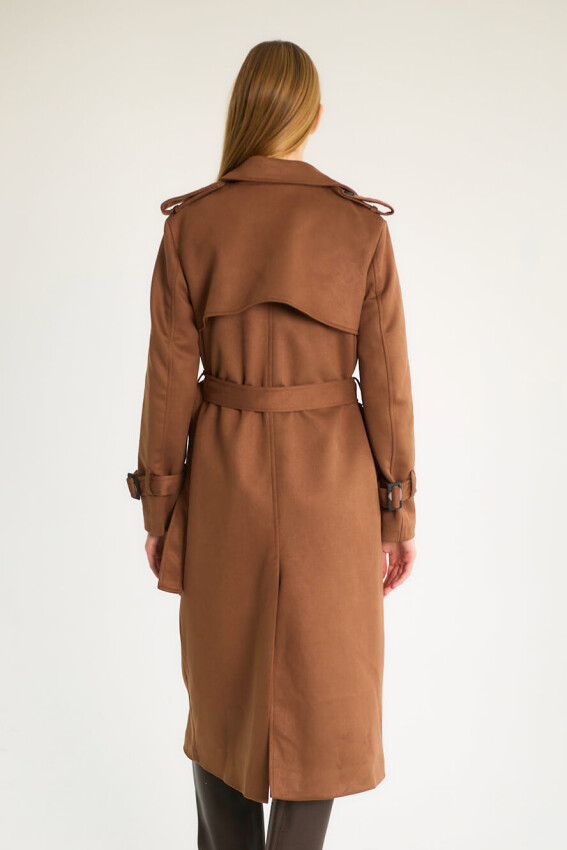 KUŞAKLI CEPLİ UZUN KABAN - CAMEL - 5