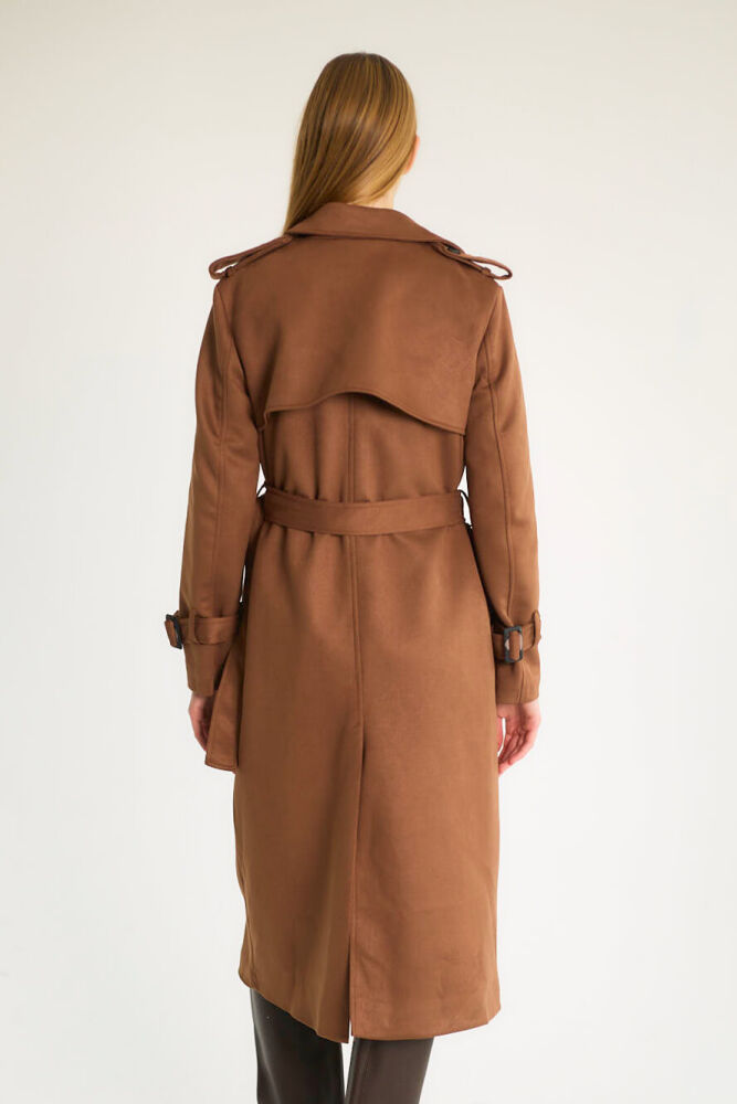 KUŞAKLI CEPLİ UZUN KABAN - CAMEL - 5
