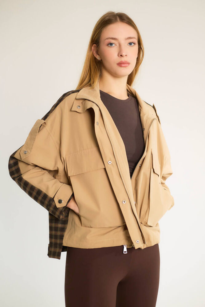 ARKASI DESENLİ CEPLİ MONT - CAMEL - 2