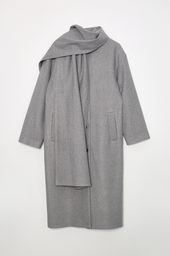 Atkı Detaylı Oversize Kaban - Gri