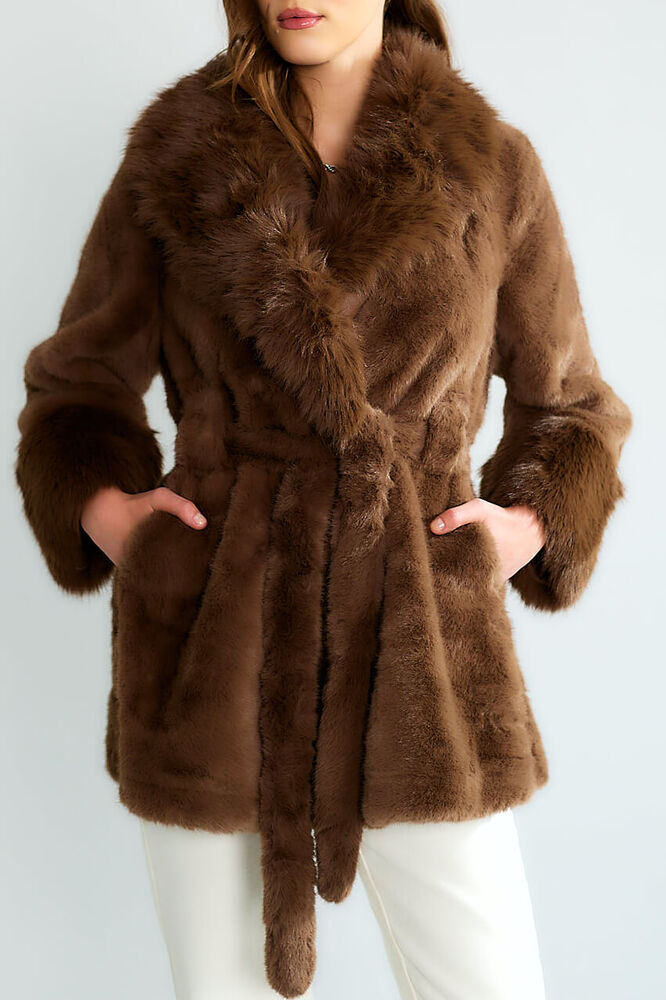 Kürk Dokulu Manşetli Kısa Mont - Kahve - 3