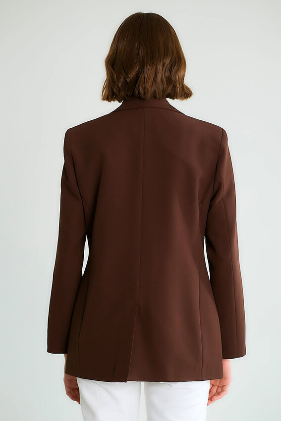 Taş Aksesuarlı Yaka Detaylı Blazer - Kahve - 5
