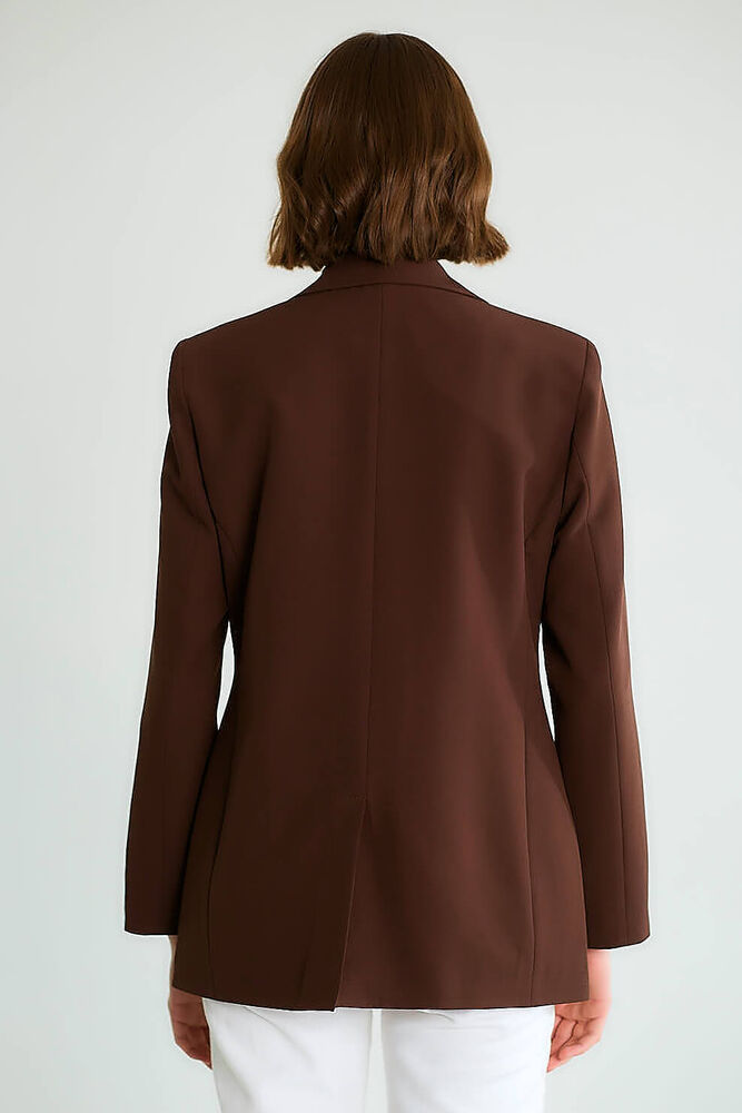 Taş Aksesuarlı Yaka Detaylı Blazer - Kahve - 5