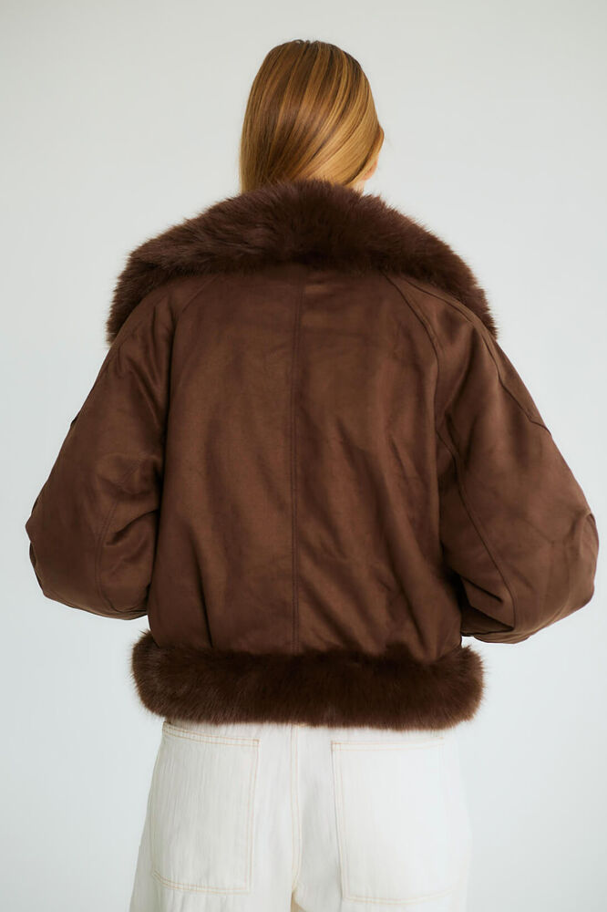 Kürk Yakalı Kısa Bomber - Kahve - 4