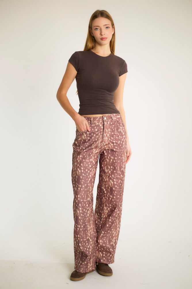 BAMBİ DESENLİ PANTOLON - KAHVE - 1