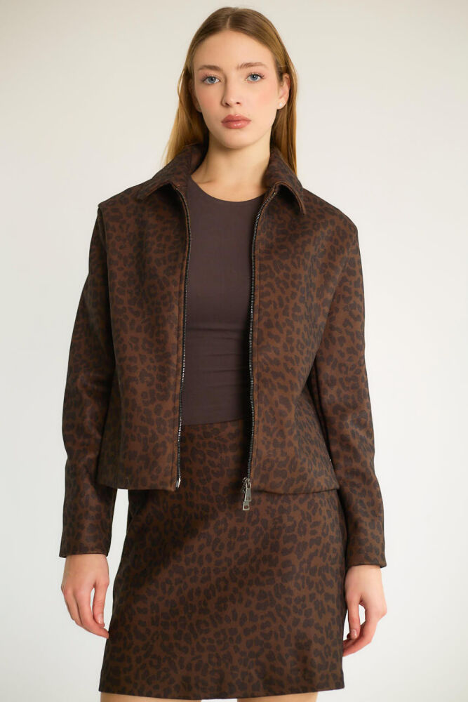BAMBİ DESENLİ FERMUARLI CEKET - KAHVE - 1