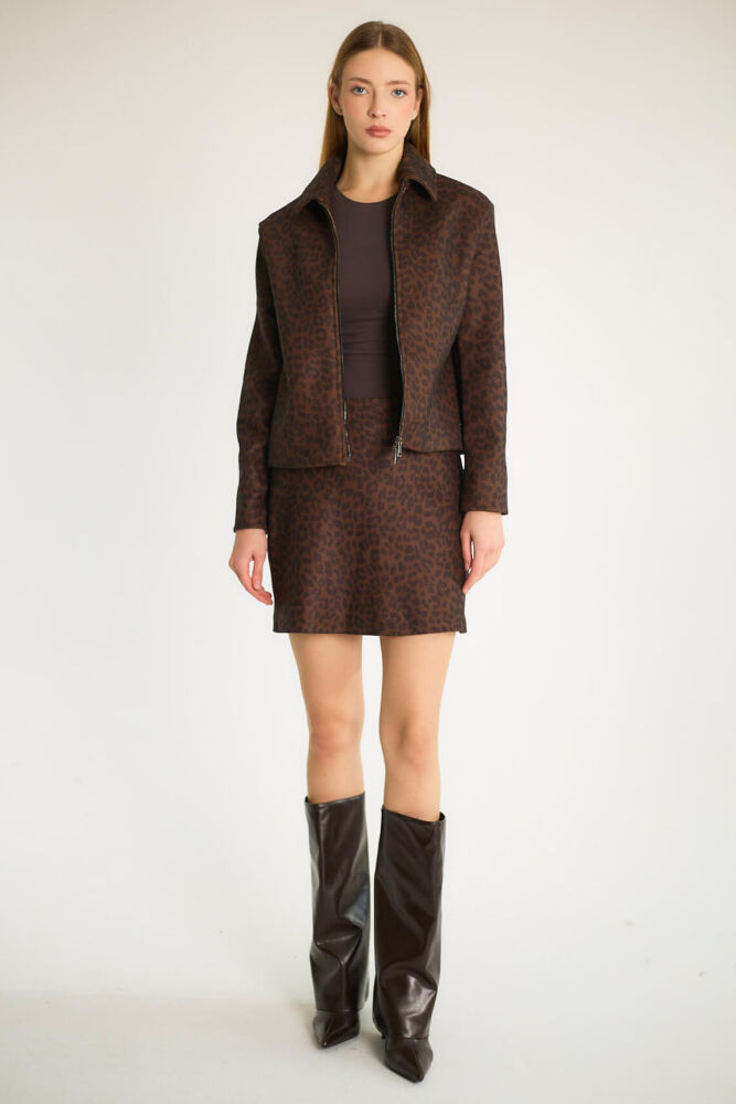 BAMBİ DESENLİ FERMUARLI CEKET - KAHVE - 4