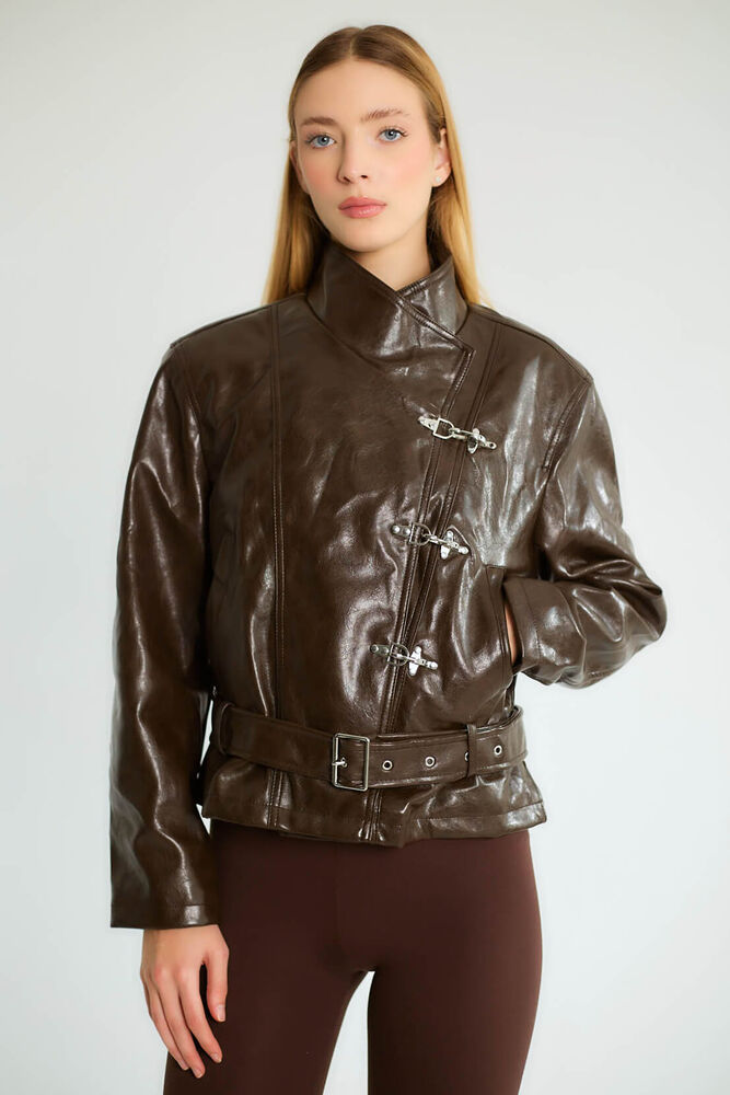 Tokalı Kemerli Biker - Koyu Kahve - 1
