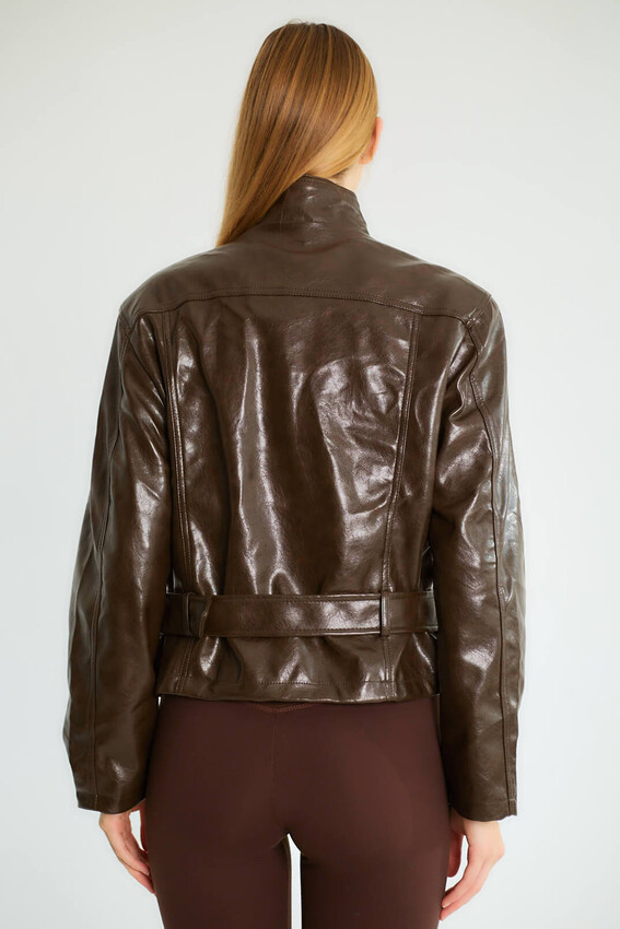Tokalı Kemerli Biker - Koyu Kahve - 5