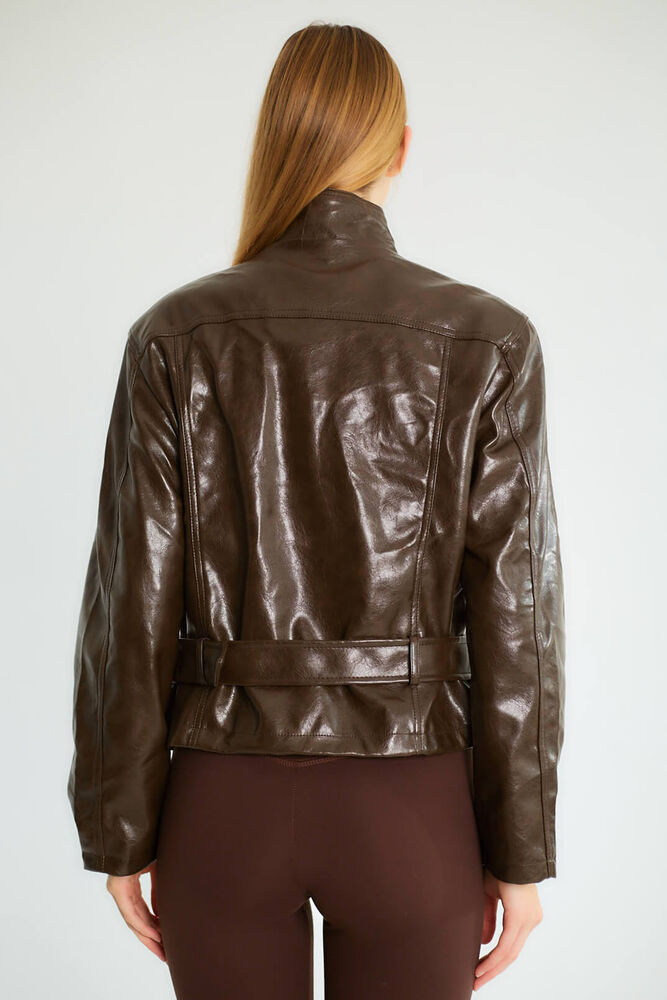 Tokalı Kemerli Biker - Koyu Kahve - 5