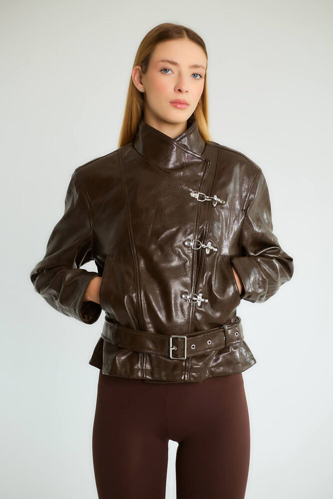 Tokalı Kemerli Biker - Koyu Kahve - 3
