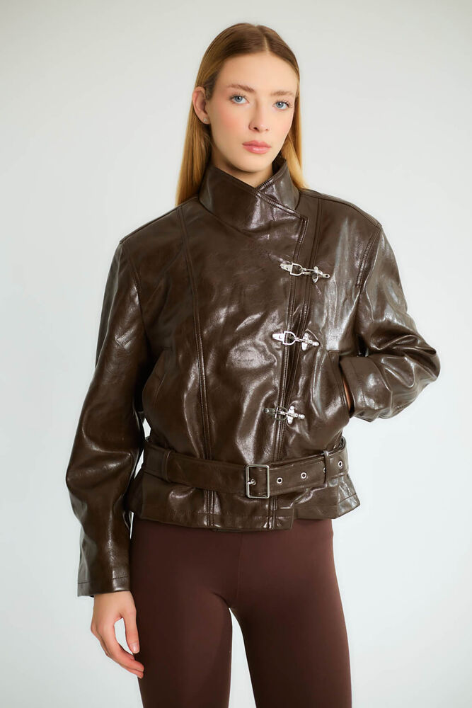 Tokalı Kemerli Biker - Koyu Kahve - 4