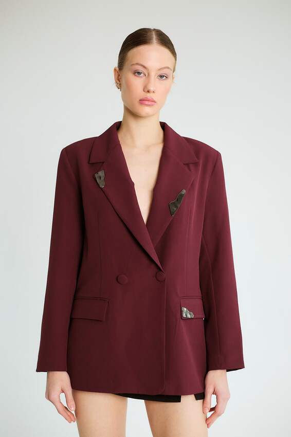 Taş Aksesuarlı Yaka Detaylı Blazer - Mürdüm - 2
