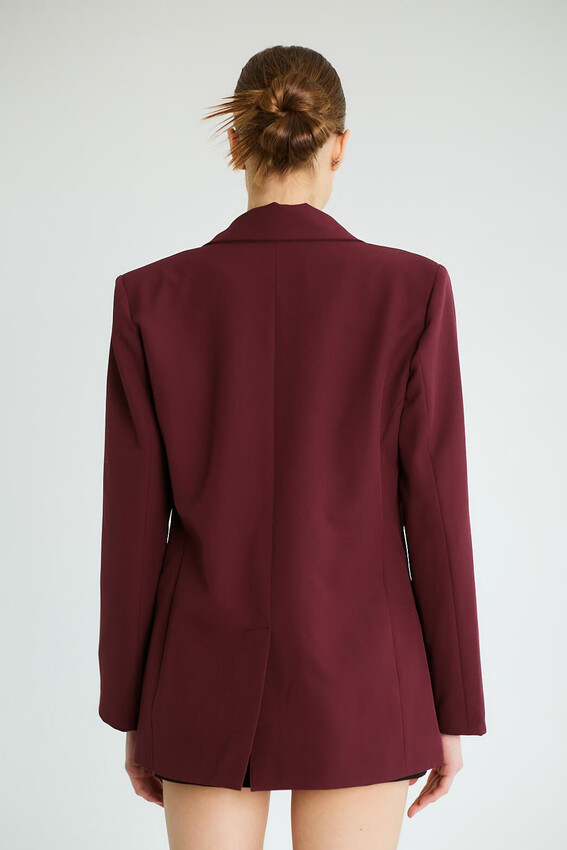 Taş Aksesuarlı Yaka Detaylı Blazer - Mürdüm - 4