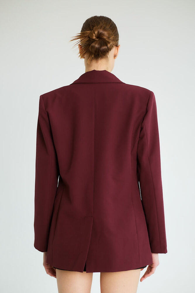Taş Aksesuarlı Yaka Detaylı Blazer - Mürdüm - 4
