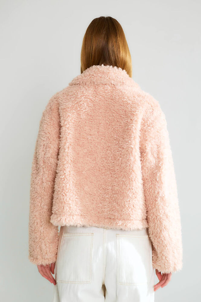 Peluş Dokulu Biker Tokalı Mont - Pembe - 4