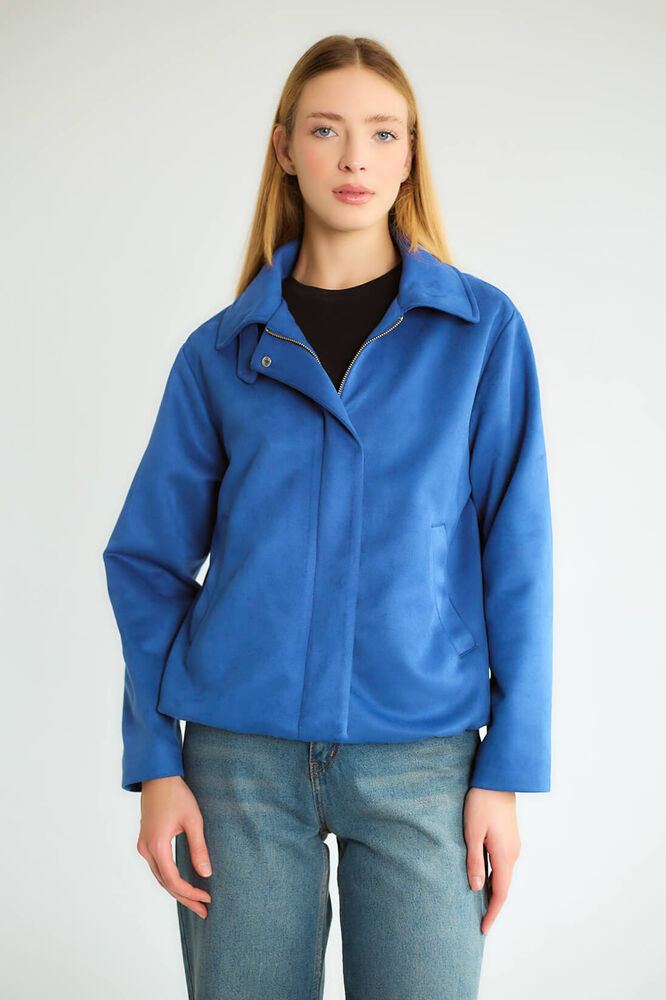Gizli Fermuarlı Yakalı Bomber - Saks - 2