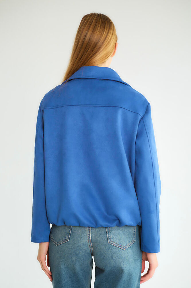 Gizli Fermuarlı Yakalı Bomber - Saks - 5