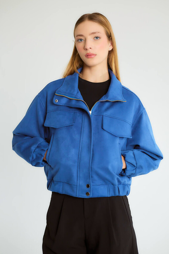 Cepli Fermuarlı Bomber - Saks