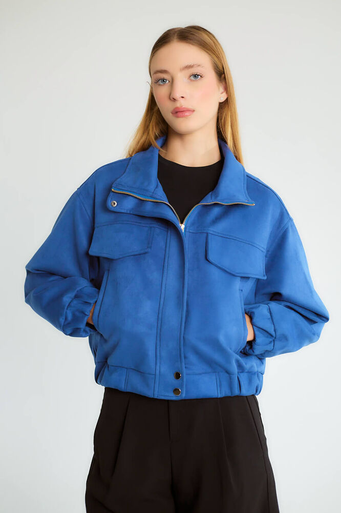Cepli Fermuarlı Bomber - Saks - 1