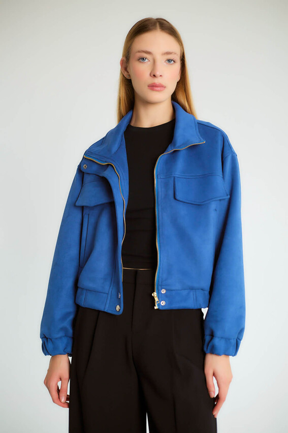 Cepli Fermuarlı Bomber - Saks - 2