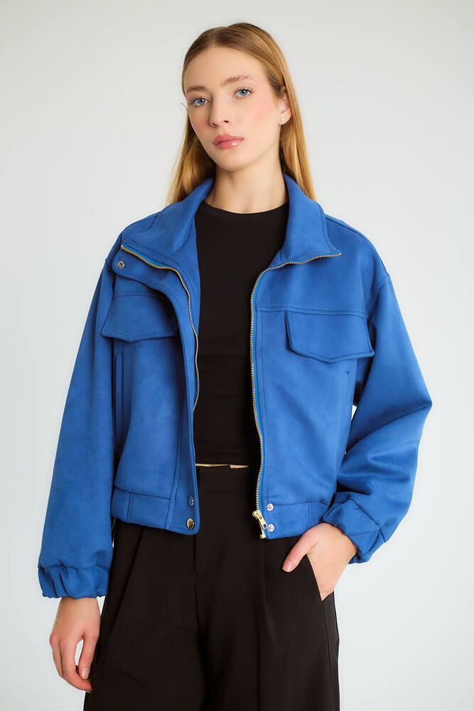 Cepli Fermuarlı Bomber - Saks - 3