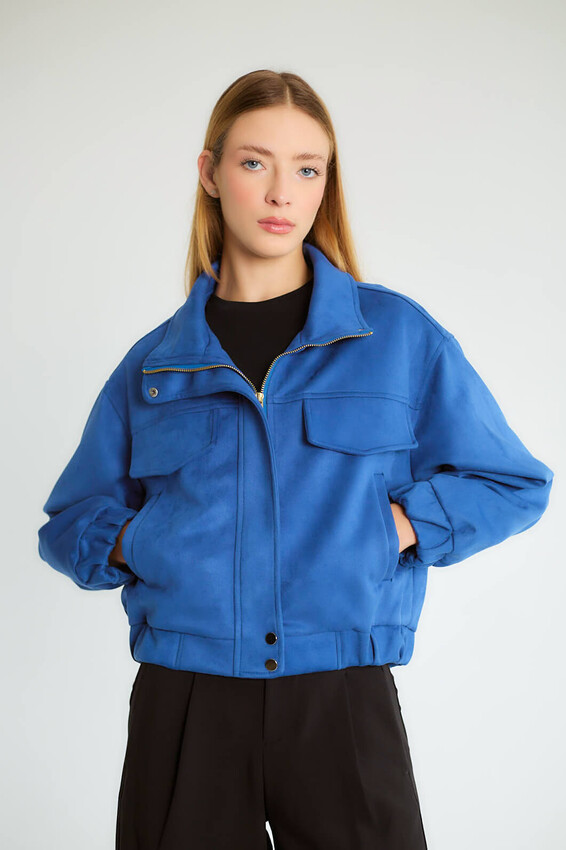 Cepli Fermuarlı Bomber - Saks - 4