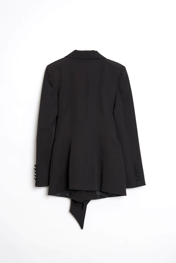 Kuşak Detaylı Kruvaze Yaka Blazer - Siyah - 5