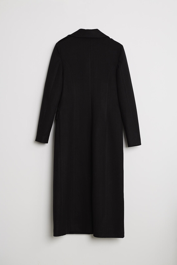 Çift Sıra Düğmeli Uzun Kaban - Siyah - 3
