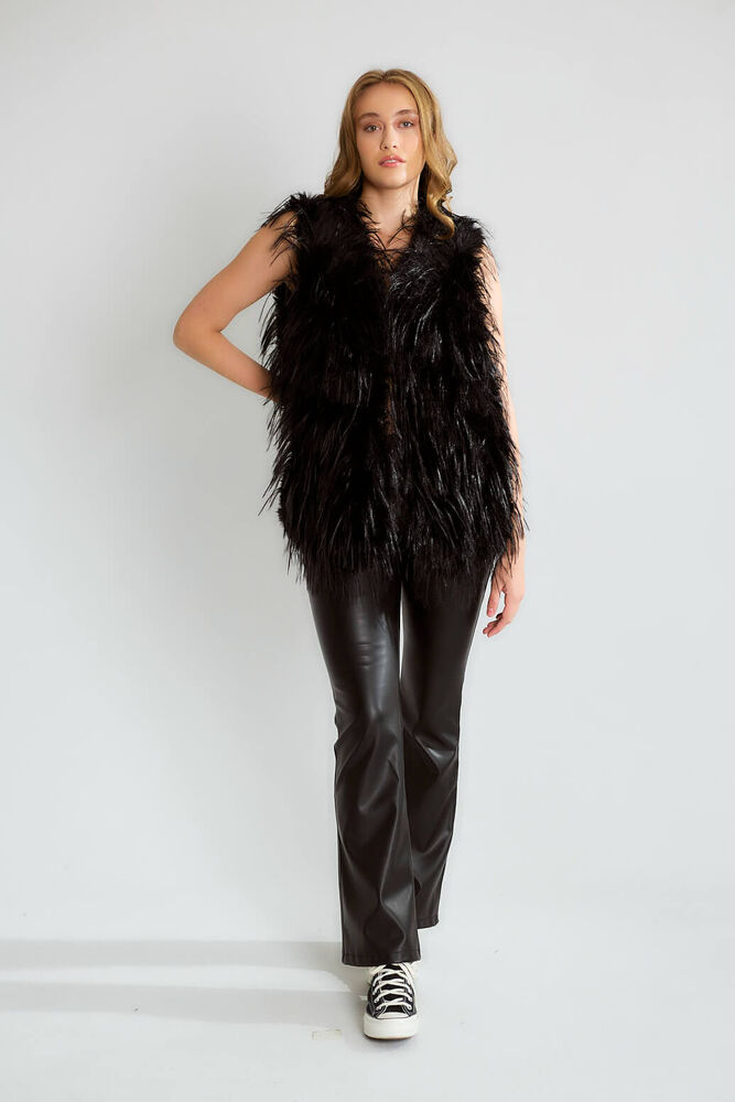 Tüylü Dokulu Yelek - Siyah - 2