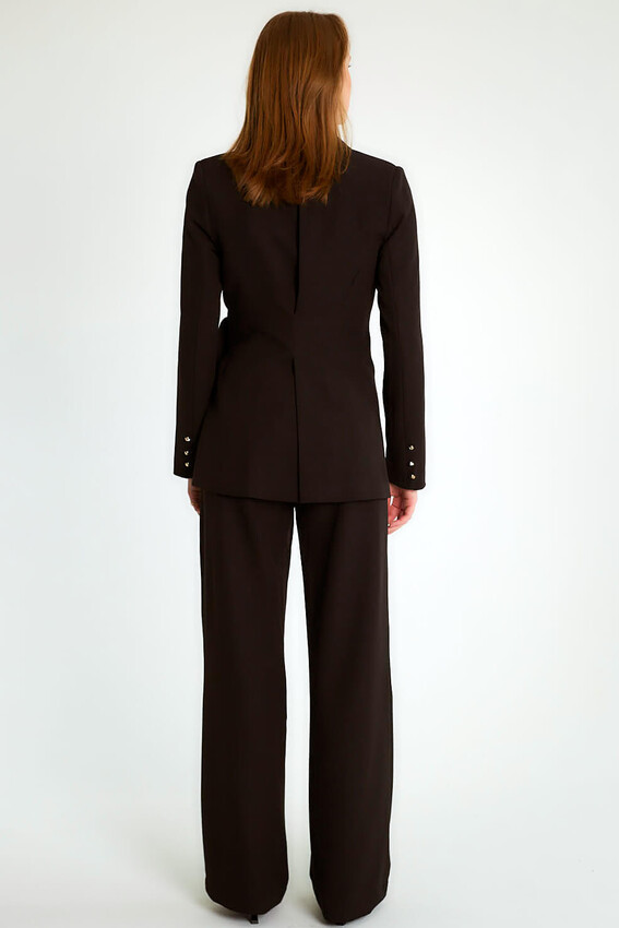 Tokalı Kruvaze Blazer Ceketli Pantolonlu Takım - Siyah - 4