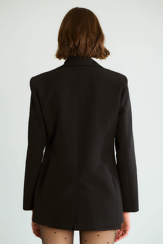 Taş Aksesuarlı Yaka Detaylı Blazer - Siyah - 5