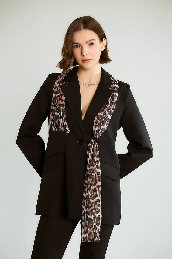 Leopar Eşarp Detaylı Blazer - Siyah