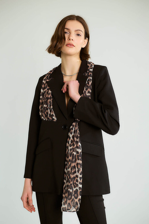 Leopar Eşarp Detaylı Blazer - Siyah - 2