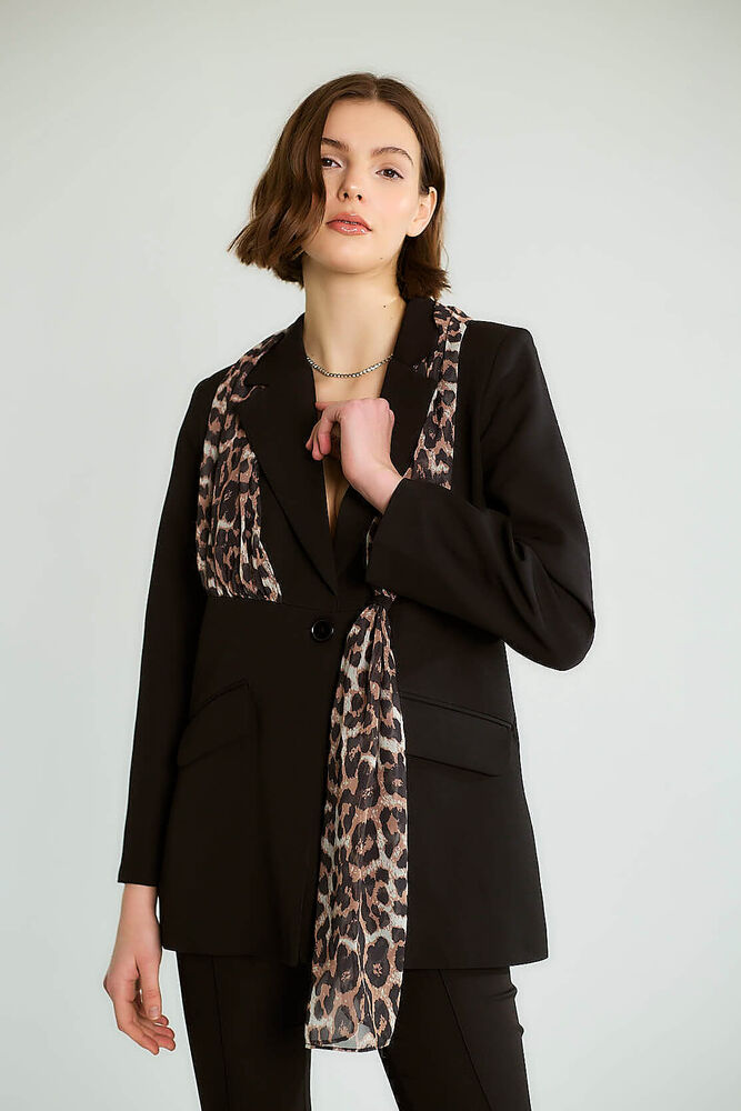 Leopar Eşarp Detaylı Blazer - Siyah - 2