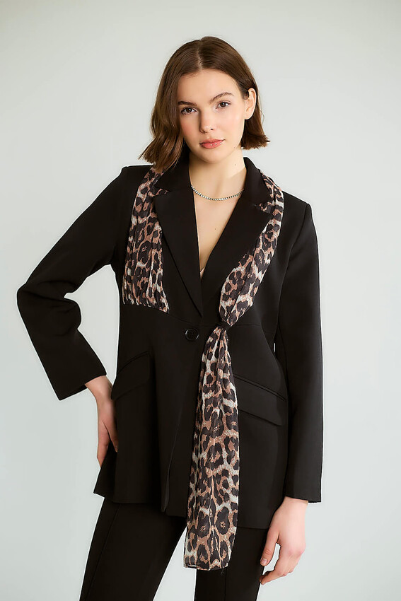 Leopar Eşarp Detaylı Blazer - Siyah - 3