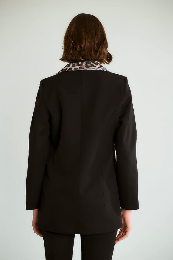 Leopar Eşarp Detaylı Blazer - Siyah - 5
