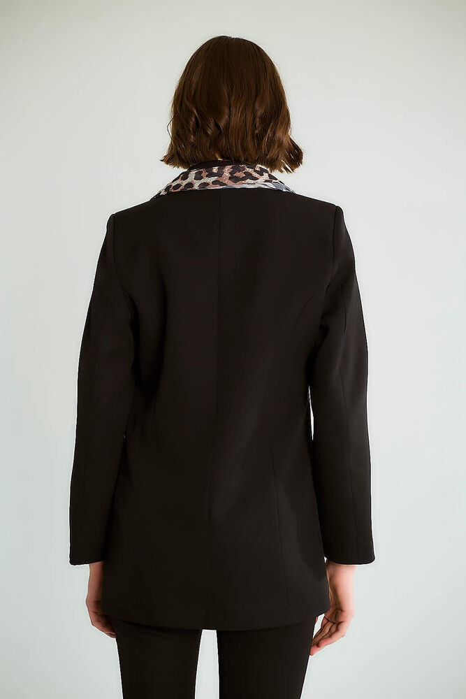 Leopar Eşarp Detaylı Blazer - Siyah - 5