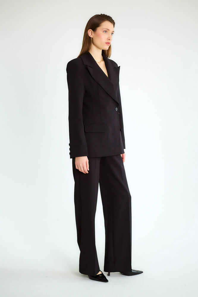 Kruvaze Blazer Ceketli Pantolonlu Takım - Siyah - 2