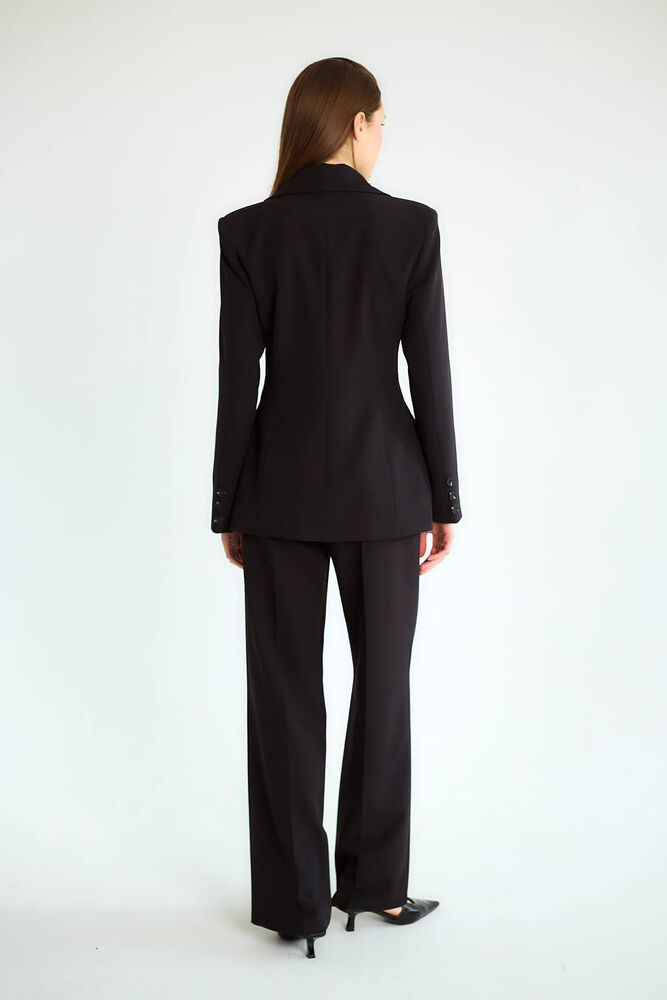 Kruvaze Blazer Ceketli Pantolonlu Takım - Siyah - 4