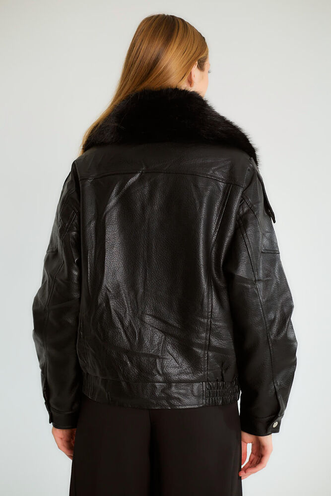 Kürk Yakalı Biker - Siyah - 6