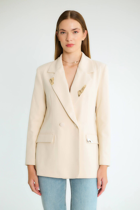 Taş Aksesuarlı Yaka Detaylı Blazer - Taş