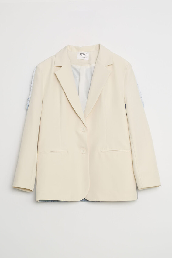 Kontrast Renkli Oversize Blazer - Taş-Lacivert
