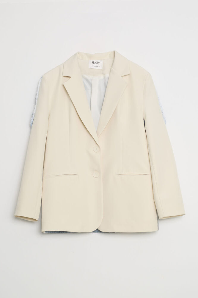 Kontrast Renkli Oversize Blazer - Taş-Lacivert - 1